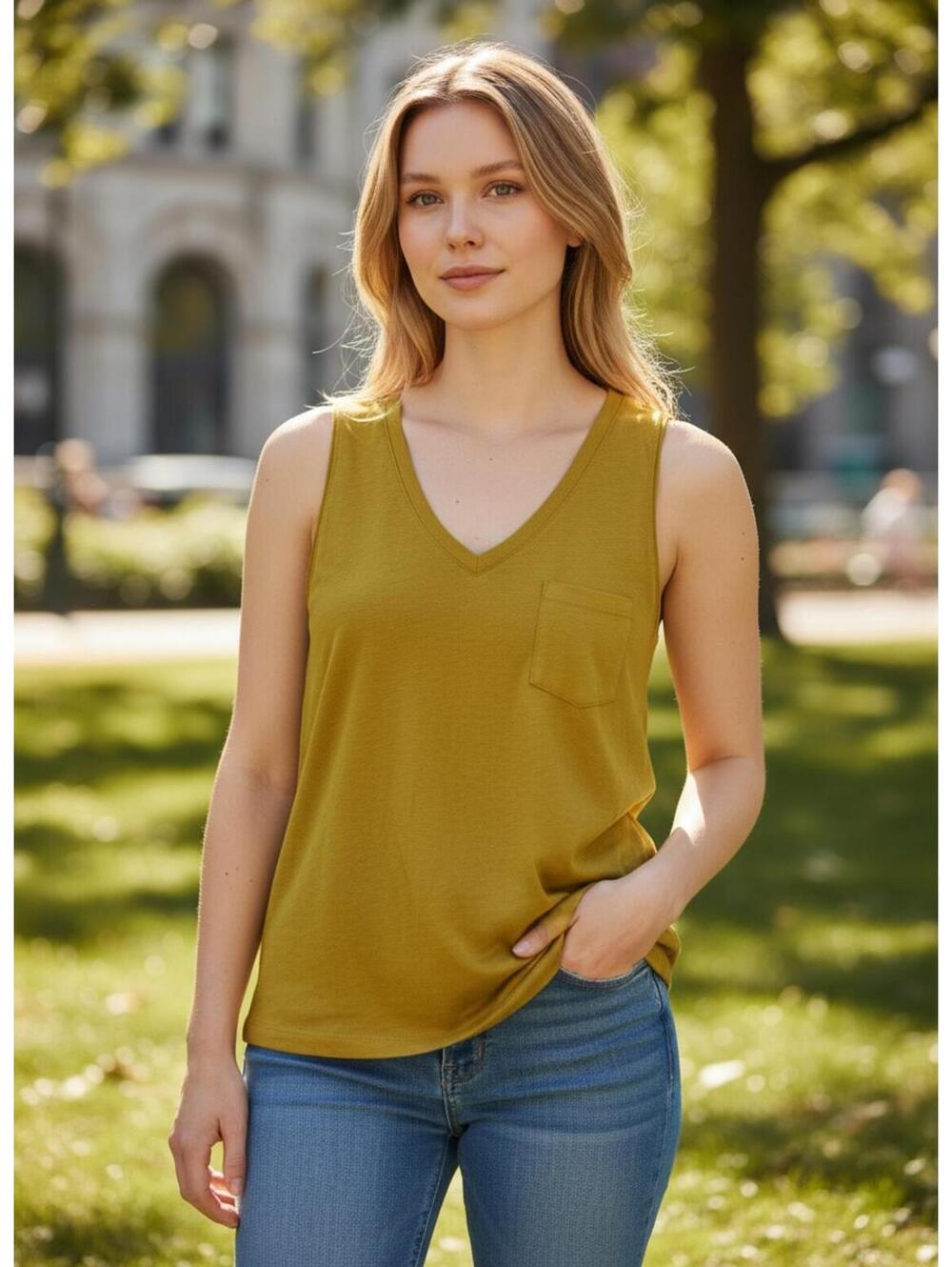 MADEWELL Yellow Sleeveless V-Neck Pocket Tank Top